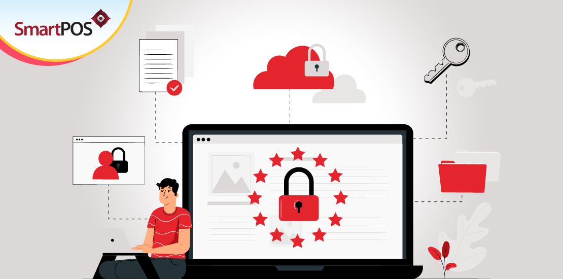 An illustration of a man using a secure POS software for retail