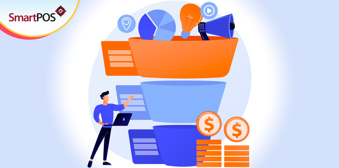 An illustration of a man researching a store’s target audience